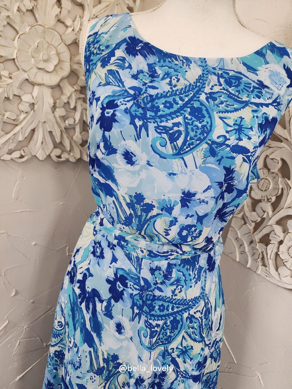 NWT Evan Picone Blue Floral Paisley Maxi Dress - Picture 2 of 4